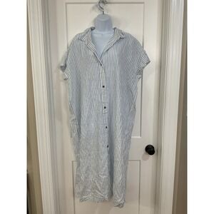 CALLA Women's XXL Blue White Stripe Button Down Maxi Shirt Dress Cover Up